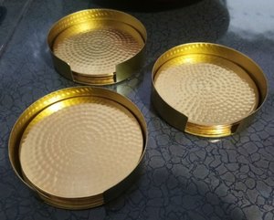 Hammered Brass Coasters <b>Set</b> of <b>4</b> Handmade Drink Coasters <b>for</b> Coffee <b>Table</b> <b>Dining</b> <b>Table</b> Bar Home Decor - Product Image 4
