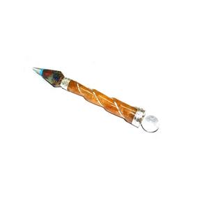 Baguette d'orgone en quartz doré Style Feng Shui Pierre précieuse d'agate sculptée avec gravure d'amour et pendule pour la décoration de la maison - Product Image 1