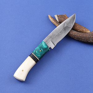 Cuchillo Nórdico de Acero de Damasco para Caza, Desollado y Camping, con Mango de Hueso y Resina, Espiga Completa, Personalizado OEM/ODM, Funda de Cuero - Product Image 4
