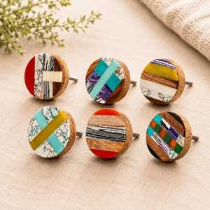 Terra Fusion Resin Wood Knob Artistic Cabinet Pull Modern Handmade Drawer Handle Colorful Mosaic Resin Design <b>Rustic</b> Style - Product Image 5