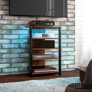 Supporto TV da salotto marrone con luci a LED AV Media Stand scaffali e cornice in acciaio angolo torre Audio - Product Image 2