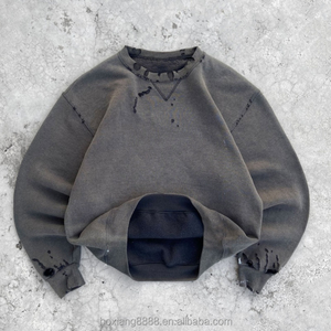เสื้อสเวตเชิ้ตคอกลมโอเวอร์ไซส์สำหรับผู้ชาย สีพื้น ผ้าถักแบบวอช แขนยาวทรงปกติ สไตล์ฤดูใบไม้ร่วง ผ้าฝ้าย 100% คุณภาพสูง - Product Image 3