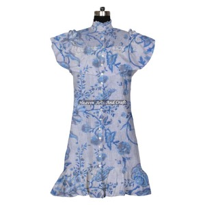 Robe en coton imprimée au bloc pour femme, style bohème gypsy, collection 2026, vente chaude, fournisseur de robes de soirée en coton pour femme - Product Image 3