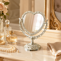 Miroir de table en forme de cœur or et argent, double face rotatif, miroir de princesse, miroir de maquillage en plastique, Espejo De Maquillaje