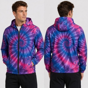 Chaqueta Cortavientos con Capucha y Estampado Tie Dye para Hombre, Cierre Frontal con Cremallera, Informal, de Primavera, de Poliéster - Product Image 1