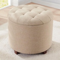 Pouf ottoman moderne en velours blanc, fait main, multifonctionnel, petit, avec rangement, pieds en bois, en mousse, pour salon et chambre à coucher
