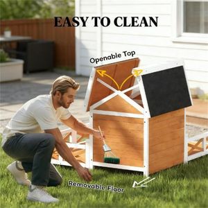 Nichoir de luxe pour chien d'extérieur avec structure stable, mobilier pour animaux de compagnie en bois de couleur orange - Product Image 2