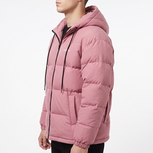 Hawkeye Men's Hooded Puffer <b>Jacket</b> <b>Pink</b> Winter Casual Thick Quilted Zipper Coat Solid Color Windproof Outerwear - Product Image 5