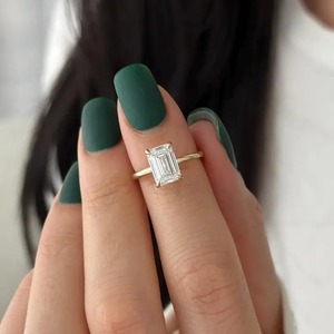 Emerald Cut Lab Grown Diamond Low Set Solitaire <b>Ring</b> IGI Certified VVS Clarity Diamond Gold 14k/18k for Women's - Product Image 5