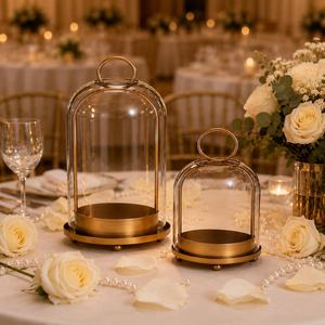Metal Candle Holder <b>Lanterns</b> with Glass Dome Brass Black Tabletop Hanging <b>Hurricane</b> Glass Candle Holders for Pillar Candle Plant - Product Image 3