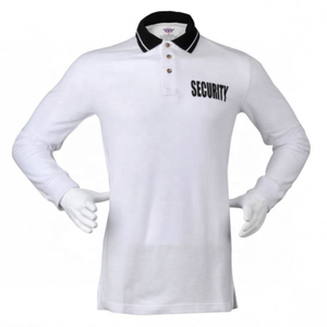 Polo de sécurité à manches longues pour homme, 100 % polyester, uniforme d'été pour agents de sécurité, blanc avec col noir, unisexe, détection par aiguille - Product Image 1