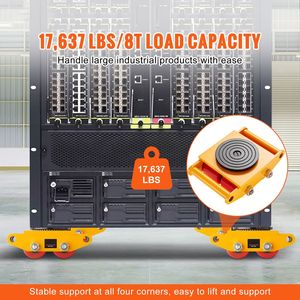 4 chariots de manutention robustes en acier au carbone, capacité de 8 tonnes (17637 lbs), pour machines industrielles, avec 4 roues en PU - Product Image 6