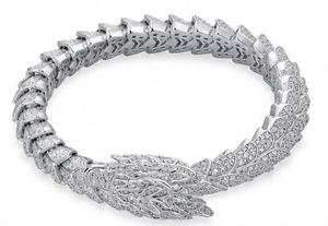 18k Gold Plated Silver Dragon Head Stainless Steel <b>Bangle</b> Link Bracelet with Rhinestone Inlay Trendy Party Gift for <b>Men</b> - Product Image 1