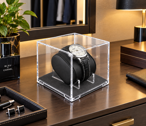 Attractive Single <b>Plastic</b> Watch <b>Display</b> <b>Box</b> LED Light European Style Luxury Solution for Protecting Showcasing Your Watch - Product Image 4