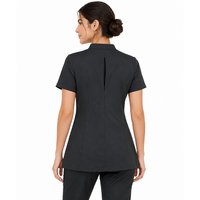 Ensemble uniforme de tunique d'esthéticienne personnalisé avec logo pour femme, col montant, haut à manches courtes, pantalon ajusté, tenue de travail tricotée pour spa et salon