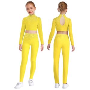 ชุดเต้นแจ๊สสำหรับเด็กผู้หญิงผ้าสแปนเด็กซ์6-16คนชุดครอปท็อปเมทัลลิกพร้อมกางเกงชุดเต้น - Product Image 4