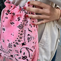 Tas Selempang Boho Paisley Bandana dengan Tali Serut, Rumbai, dan Gaya Bucket Grosir