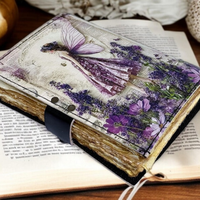 Livre de Sorcellerie Classique Fait Main en Cuir avec Motifs de Fleurs de Lavande, Grimoire des Ombres avec Serrure, Journal de Lecture Magique Wiccan Pagan