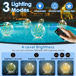 Set di 2 Luci Solari per Piscina, Luce Calda 3200K, 3 Modalità e 4 Livelli di Luminosità, Sfere LED con Telecomando - Product Image 1