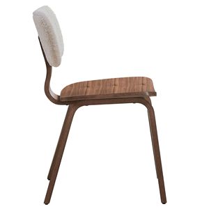 Set di 2 Sedie Laterali Bianche in Bouclé e Noce con Schienale Imbottito, Eleganti Sedie da Pranzo - Product Image 3
