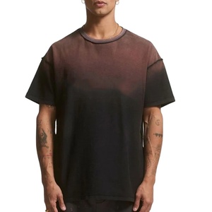 T-shirt Vintage Homme Lavé à l'Acide en Détresse 100% Coton Lourd 260 Grammes Col Côtelé Logo Surdimensionné Style Streetwear - Product Image 3