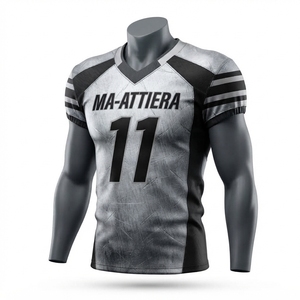 Camiseta de Fútbol Americano Personalizada para Hombre, Sublimada, Gris, con Estampado de Rallas, Uniforme Deportivo, Manga Corta, Ropa Deportiva Profesional - Product Image 1