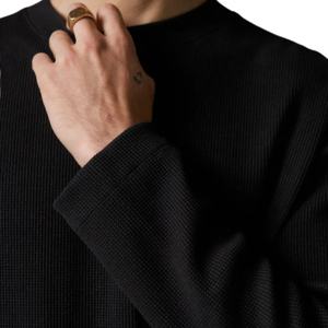 Men <b>Black</b> Waffle Long Sleeve <b>T</b> <b>Shirt</b> Crew Neck Cotton Casual Streetwear Fashion Top Soft Textured Fabric - Product Image 3