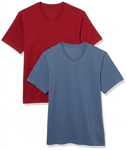 T-shirts en coton pour hommes, personnalisés, unis, rouge et bleu, manches courtes, doux, respirants, séchage rapide, tendance, col en V - Product Image 1