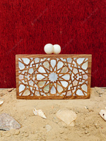 Pochette de soirée de luxe en bois naturel avec incrustation de nacre, fermeture magnétique, légère et écologique, pour mariages et événements