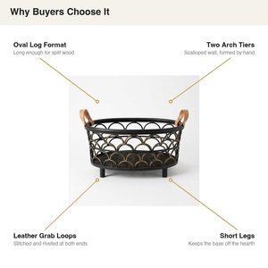 Handmade 54 cm Black Antique Brass Iron Wire Basket Scallop Oval <b>Log</b> Format for Home Decor Hotel Wedding-Kamaan - Product Image 4