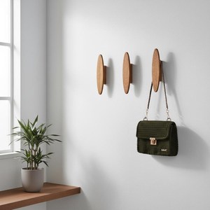 Porte-manteau et porte-casquettes mural ovale en bois, multifonctionnel, non pliable, organisateur moderne pour entrée - Product Image 4