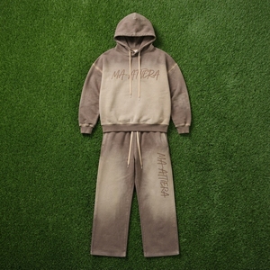 Conjunto de Sudadera con Capucha y Pantalones Anchos de Felpa Marrón Lavado para Hombre, Estilo Urbano, Venta al por Mayor OEM - Product Image 6