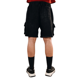 Custom Mens Black Cargo Shorts Elastic Waist Multi Flap Pockets <b>Back</b> <b>Patch</b> Pocket Loose Fit Streetwear OEM Bulk Wholesale - Product Image 2