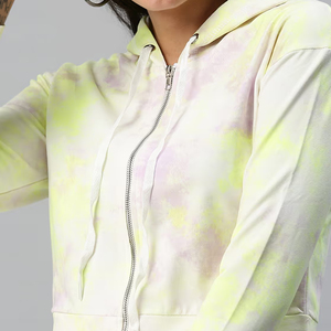 Breathable Polyester Cotton Fleece Full Sleeve Women's Autumn Casual <b>Crop</b> Hoodie with Zipper Custom Solid Tiedye Design - Product Image 5