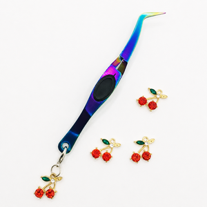 Pince à épiler magnétique premium arc-en-ciel pour extensions de cils, en acier inoxydable, outil de précision pour cils avec porte-clés - Product Image 3