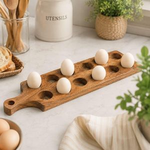 Acacia <b>Wood</b> <b>Egg</b> Platter with Handle 12 Hole <b>Egg</b> Serving Tray Reversible Charcuterie Board Serving Platter Brown - Product Image 4