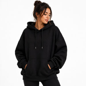 Sweat-shirt à capuche oversize de haute qualité pour femmes, en molleton de coton, avec poche kangourou, style streetwear, épaules tombantes - Product Image 5