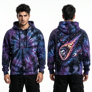 Sudadera con capucha personalizada tie-dye para hombre, estilo urbano, morado azul mármol, lavado, extragrande, con estampado gráfico, forro polar grueso, top con capucha con estampado de galaxia - Product Image 1
