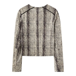 Snake Skin Print Bomber <b>Jacket</b> Women's Faux <b>Leather</b> Zipper Front <b>Long</b> Sleeve Short Length Autumn Style Woven Fabric - Product Image 2