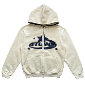Sudadera con capucha pesada OEM con cremallera, bordado y logotipo personalizado, con cremallera completa, diseño oversize, 100% algodón antiarrugas - Product Image 2