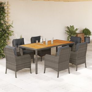 Ensemble de salle à manger de jardin en rotin gris 6 places avec housses amovibles, mobilier d'extérieur, table en teck, design contemporain - Product Image 1