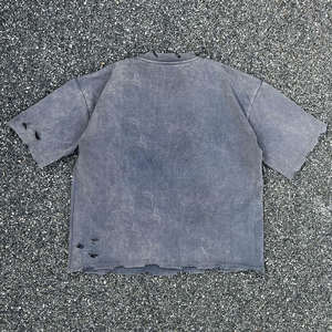 T-shirt Homme Délavé à l'Acide Vintage Oversize Effet Usé Ourlet Irrégulier T-shirts Distressed Personnalisés en Coton à Manches Courtes - Product Image 4