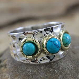 Anillo de Plata de Ley 925 con Turquesa Azul Natural, Anillo de Dos Tonos para Meditación, Anillos Finos para Mujer y Hombre, Fabricante de Joyería - Product Image 4