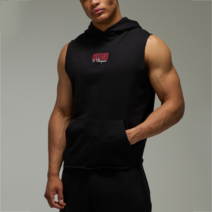Haut à capuche sans manches pour homme OEM, 100 % polyester, imprimé, style décontracté, débardeur à capuche, vêtements personnalisés par sublimation - Product Image 1