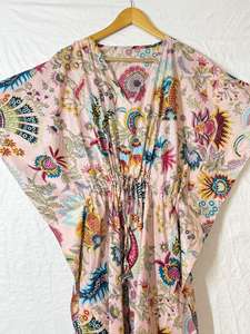 Robe Kaftan en Coton Imprimé Floral pour Femme, Style Bohème, Maxi Caftan de Plage, Tunique Ample d'Été, Grande Taille, Tenue de Vacances - Product Image 3