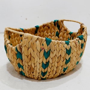 Handwoven Natural Water Hyacinth Storage <b>Basket</b> Decorative Oval Home Organizer with Handles - Product Image 3