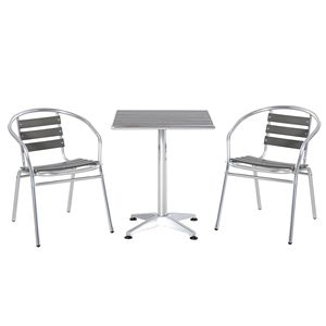 Set da Bistrot da Esterno a 3 Pezzi con Elegante Piano in Finto Legno, Telaio in Alluminio e Design a Doghe Drenanti - Product Image 1