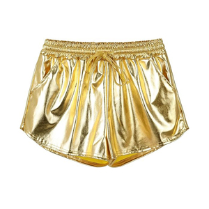Gold Metallic Shorts Women Elastic Smocked Drawstring Waist Shiny Smooth Rave <b>Dance</b> Festival Hot <b>Pants</b> - Product Image 4