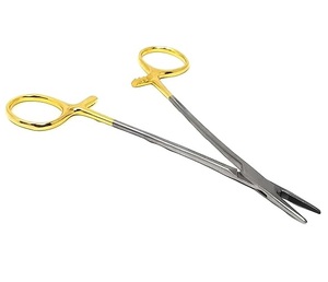 Portaagujas Olsen Hegar con tijeras y anillos recubiertos de oro, portaagujas de carburo de tungsteno con bordes de corte, aprobado por ISO - Product Image 1