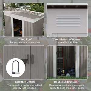 Casetta da Giardino in Metallo Grigio Chiaro 7x4 piedi con Porte Sicure con Chiusura, Ventilazione e Montaggio Facile, Telaio in Acciaio per Deposito Attrezzi da Esterno - Product Image 6